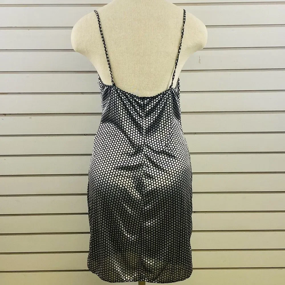 Vintage Womens M Lady Cameo Negligee Sheer Black Silver‎ Polka Dot
